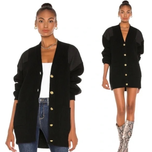 A.L.C. Sweaters - A.L.C. Smith Lambswool Blend Chunky Gold Button Cardigan Sweater Black S
